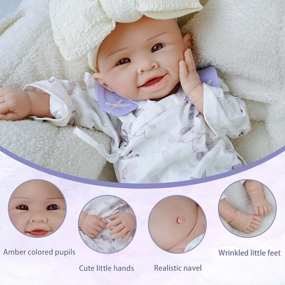 18.5in Full Silicone Reborn lvory Baby Girl Dolls Lifelike 6.3 LB Weighted Doll - Picture 3 of 6